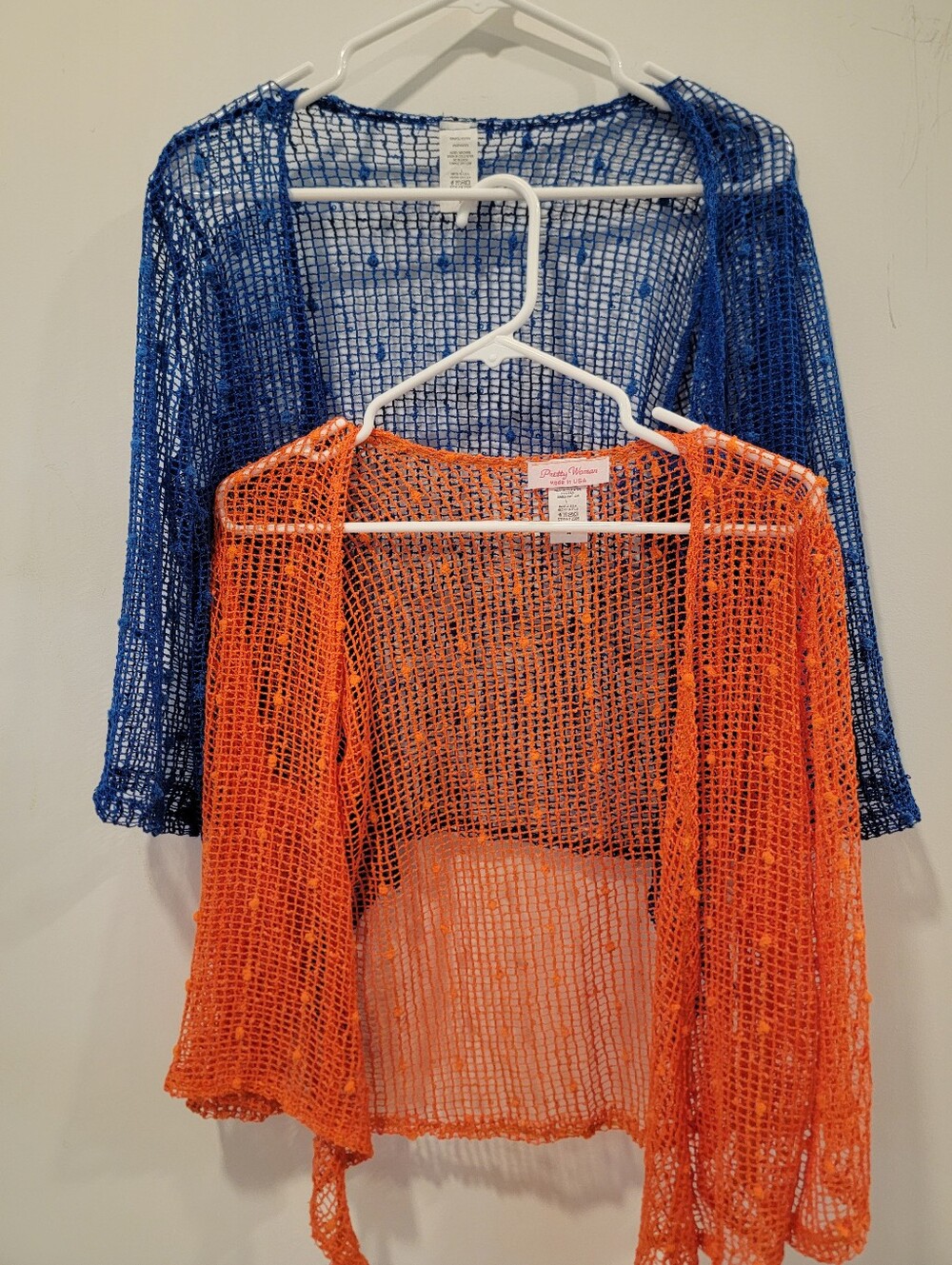 Pretty Woman Set Of Two Open Weave Crochet Cardigan - Blue & Orange